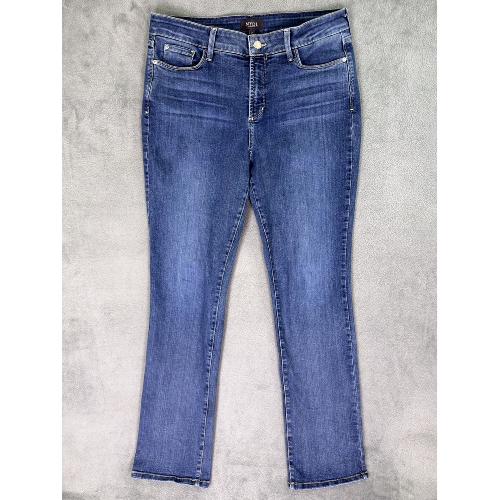 NYDJ Jeans Womens 12 Blue Medium Wash High Rise Marilyn Straight Stretch Denim*